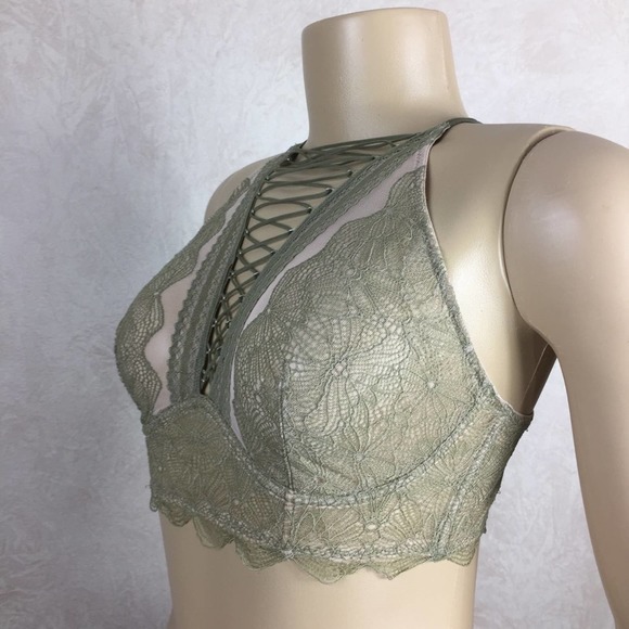 Medium Victoria’s Secret Very Sexy Stretch Lace Strappy Green Bralette - Picture 3 of 4